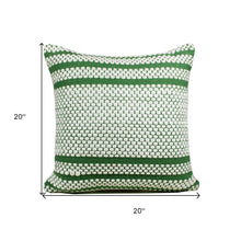 20" X 20" Jade Green And White 100% Cotton Geometric Zippered Pillow