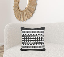 14" X 36" Black And White 100% Cotton Geometric Zippered Pillow