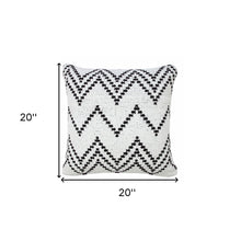 20" X 20" White And Black 100% Cotton Chevron Zippered Pillow