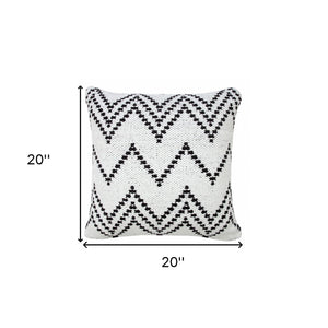 20" X 20" White And Black 100% Cotton Chevron Zippered Pillow