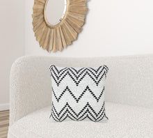 20" X 20" White And Black 100% Cotton Chevron Zippered Pillow