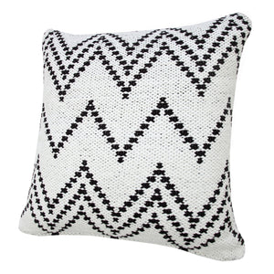 20" X 20" White And Black 100% Cotton Chevron Zippered Pillow