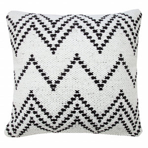 20" X 20" White And Black 100% Cotton Chevron Zippered Pillow