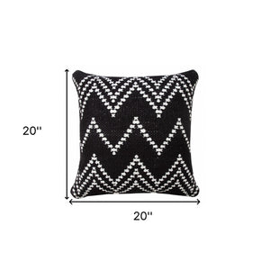 20" X 20" White And Black 100% Cotton Chevron Zippered Pillow