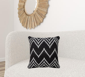 20" X 20" White And Black 100% Cotton Chevron Zippered Pillow