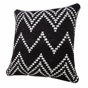 20" X 20" White And Black 100% Cotton Chevron Zippered Pillow