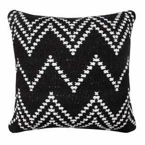 20" X 20" White And Black 100% Cotton Chevron Zippered Pillow