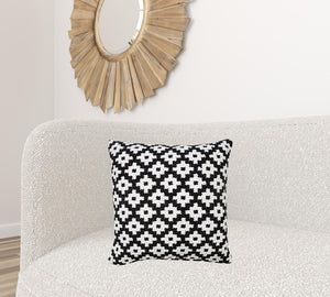 20" X 20" Black And White 100% Cotton Geometric Zippered Pillow