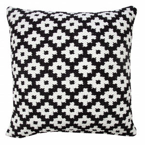 20" X 20" Black And White 100% Cotton Geometric Zippered Pillow