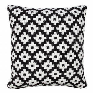 20" X 20" Black And White 100% Cotton Geometric Zippered Pillow