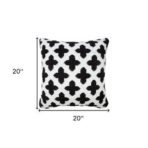 20" X 20" White And Black 100% Cotton Geometric Zippered Pillow