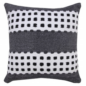 14" X 36" Yellow Black And White 100% Cotton Striped Zippered Pillow