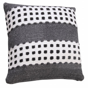 14" X 36" Yellow Black And White 100% Cotton Striped Zippered Pillow