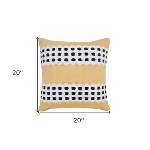 14" X 36" Yellow Black And White 100% Cotton Striped Zippered Pillow