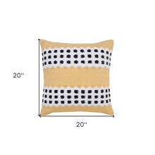 14" X 36" Yellow Black And White 100% Cotton Striped Zippered Pillow