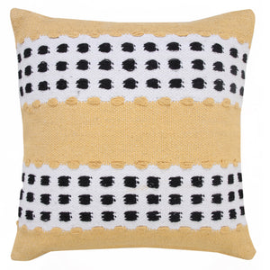 14" X 36" Yellow Black And White 100% Cotton Striped Zippered Pillow