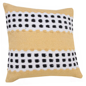 14" X 36" Yellow Black And White 100% Cotton Striped Zippered Pillow