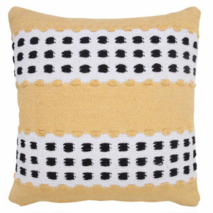 14" X 36" Yellow Black And White 100% Cotton Striped Zippered Pillow