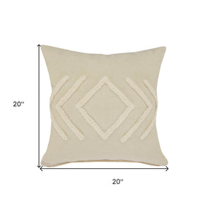 20" X 20" Birch And White 100% Cotton Geometric Zippered Pillow