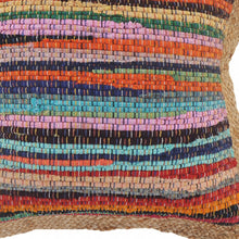 20" Tan Orange and Blue Striped Cotton and Jute Throw Pillow