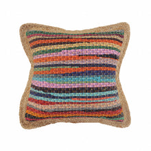 20" Tan Orange and Blue Striped Cotton and Jute Throw Pillow