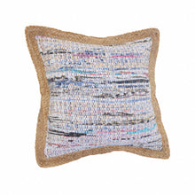 20" Tan Orange and Blue Striped Cotton and Jute Throw Pillow