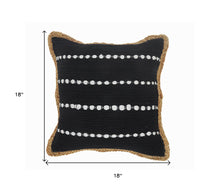 18" X 18" Black White And Tan 100% Cotton Striped Zippered Pillow