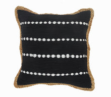 18" X 18" Black White And Tan 100% Cotton Striped Zippered Pillow