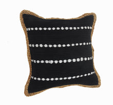 18" X 18" Black White And Tan 100% Cotton Striped Zippered Pillow