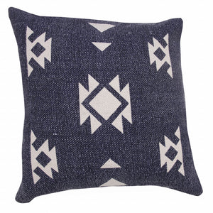 20" X 20" Navy And White 100% Cotton Geometric Zippered Pillow