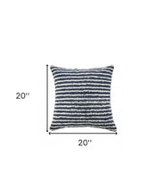 20" X 20" Ensign Blue And Cream 100% Cotton Striped Zippered Pillow