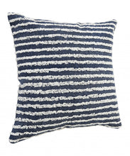 20" X 20" Ensign Blue And Cream 100% Cotton Striped Zippered Pillow