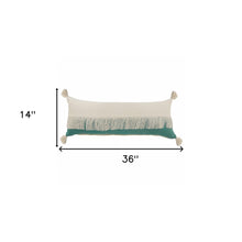 14" X 36" Emerald Green And Off-White 100% Cotton Zippered Pillow