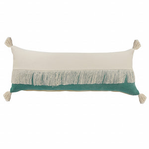 14" X 36" Emerald Green And Off-White 100% Cotton Zippered Pillow