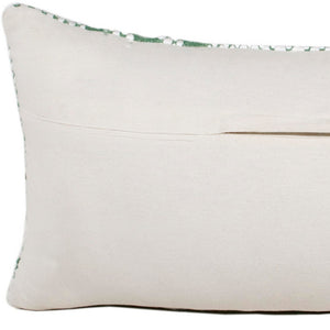 20" X 20" Jade Green And White 100% Cotton Geometric Zippered Pillow