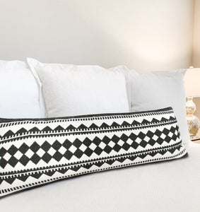 14" X 36" Black And White 100% Cotton Geometric Zippered Pillow