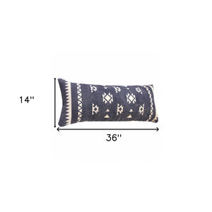 20" X 20" Navy And White 100% Cotton Geometric Zippered Pillow