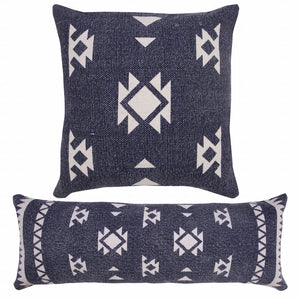 20" X 20" Navy And White 100% Cotton Geometric Zippered Pillow