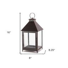 Set of Two Black Iron and Glass Geometric Floor Lantern Candle Holders