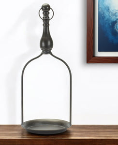 22" Black Iron Tabletop Dish Candle Holder