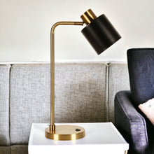 20" Gold Metal Desk Table Lamp With Black Drum Shade