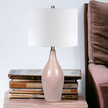 28" Dusty Rose Porcelain Cylinder Table Lamp With White Drum Shade