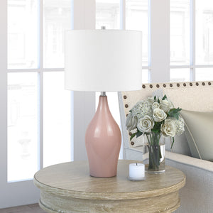 28" Dusty Rose Porcelain Cylinder Table Lamp With White Drum Shade