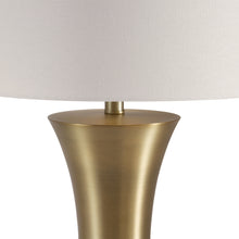 24" Antiqued Brass Metal Table Lamp With White Drum Shade