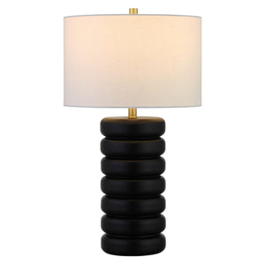 25" Black Ceramic Table Lamp With White Drum Shade