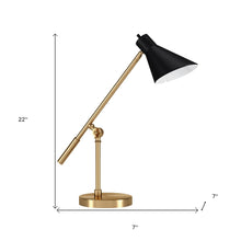 22" Brass Metal Desk Table Lamp With Black Cone Shade