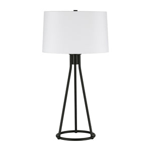 28" Black Metal Table Lamp With White Drum Shade