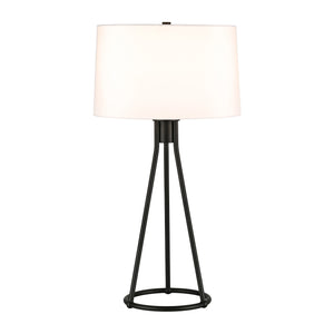 28" Black Metal Table Lamp With White Drum Shade