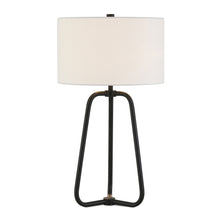 25" Black Metal Table Lamp With White Drum Shade