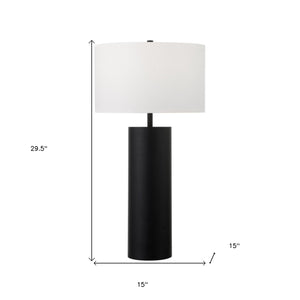 30" Black Metal Table Lamp With White Drum Shade